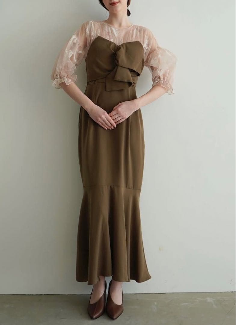 Acka. sheer puff dress ブラウン サイズ1