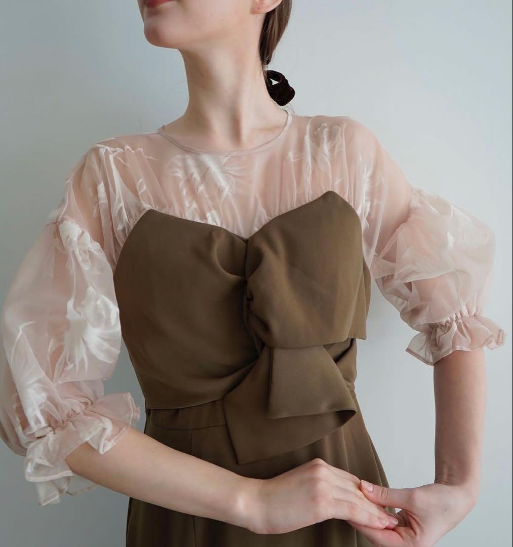 Acka. sheer puff dress ブラウン サイズ1
