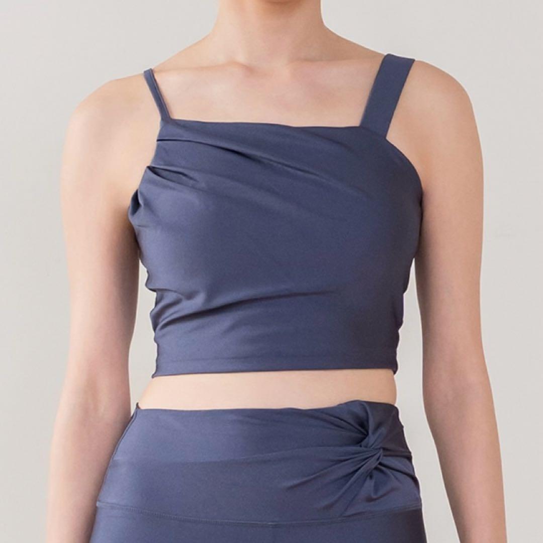 【SUKALA】シャインストレッチアシンメトリーブラトップ　スモークブルー　M