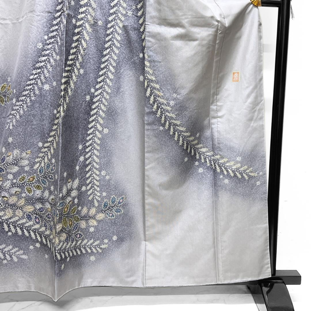 作家もの　訪問着　染め大島紬　絞り　辻ヶ花　藤　紋無し　着物　123b d ms