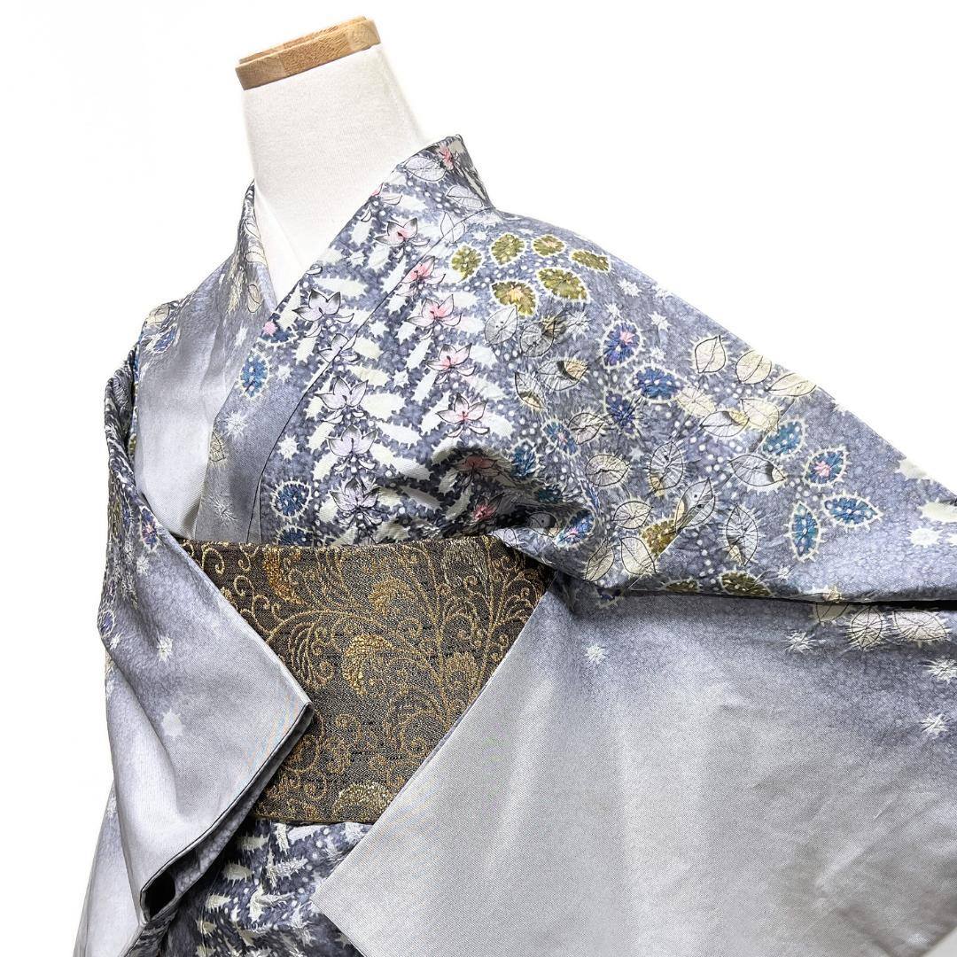 作家もの　訪問着　染め大島紬　絞り　辻ヶ花　藤　紋無し　着物　123b d ms