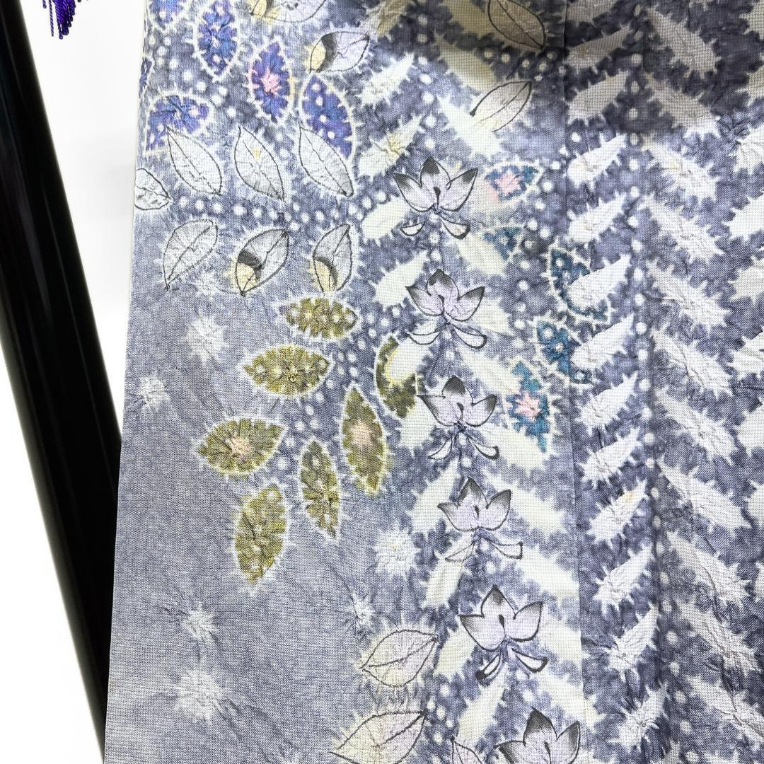 作家もの　訪問着　染め大島紬　絞り　辻ヶ花　藤　紋無し　着物　123b d ms