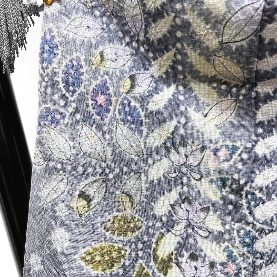 作家もの　訪問着　染め大島紬　絞り　辻ヶ花　藤　紋無し　着物　123b d ms