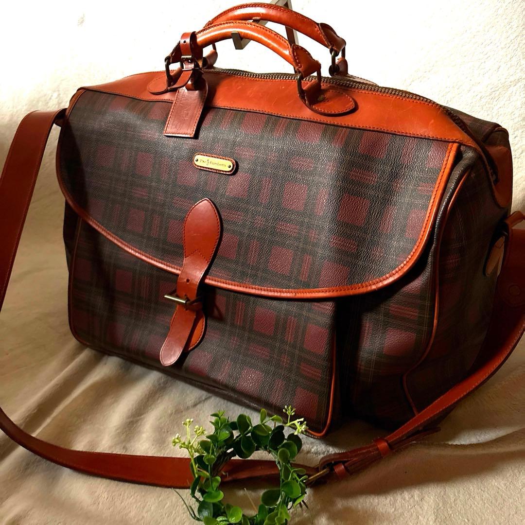 レア✨ラルフローレン 茶　チェック　ボストンバッグ　付属品 大きめ