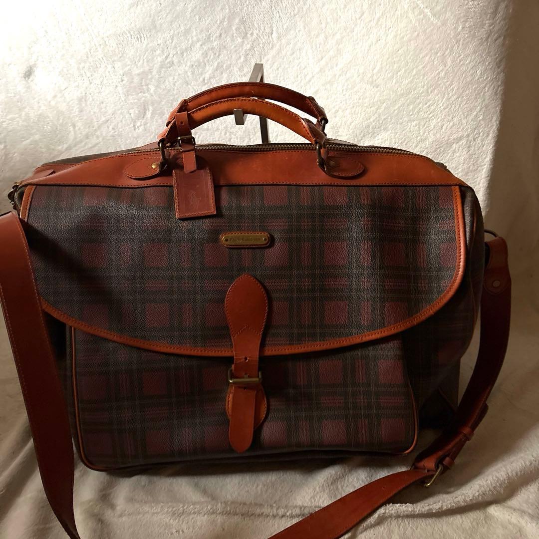 レア✨ラルフローレン 茶　チェック　ボストンバッグ　付属品 大きめ