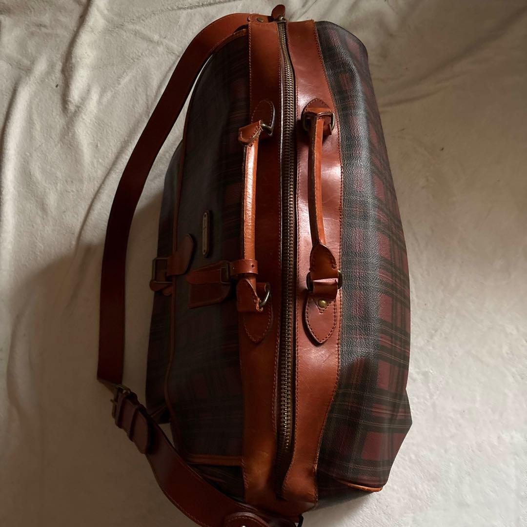 レア✨ラルフローレン 茶　チェック　ボストンバッグ　付属品 大きめ