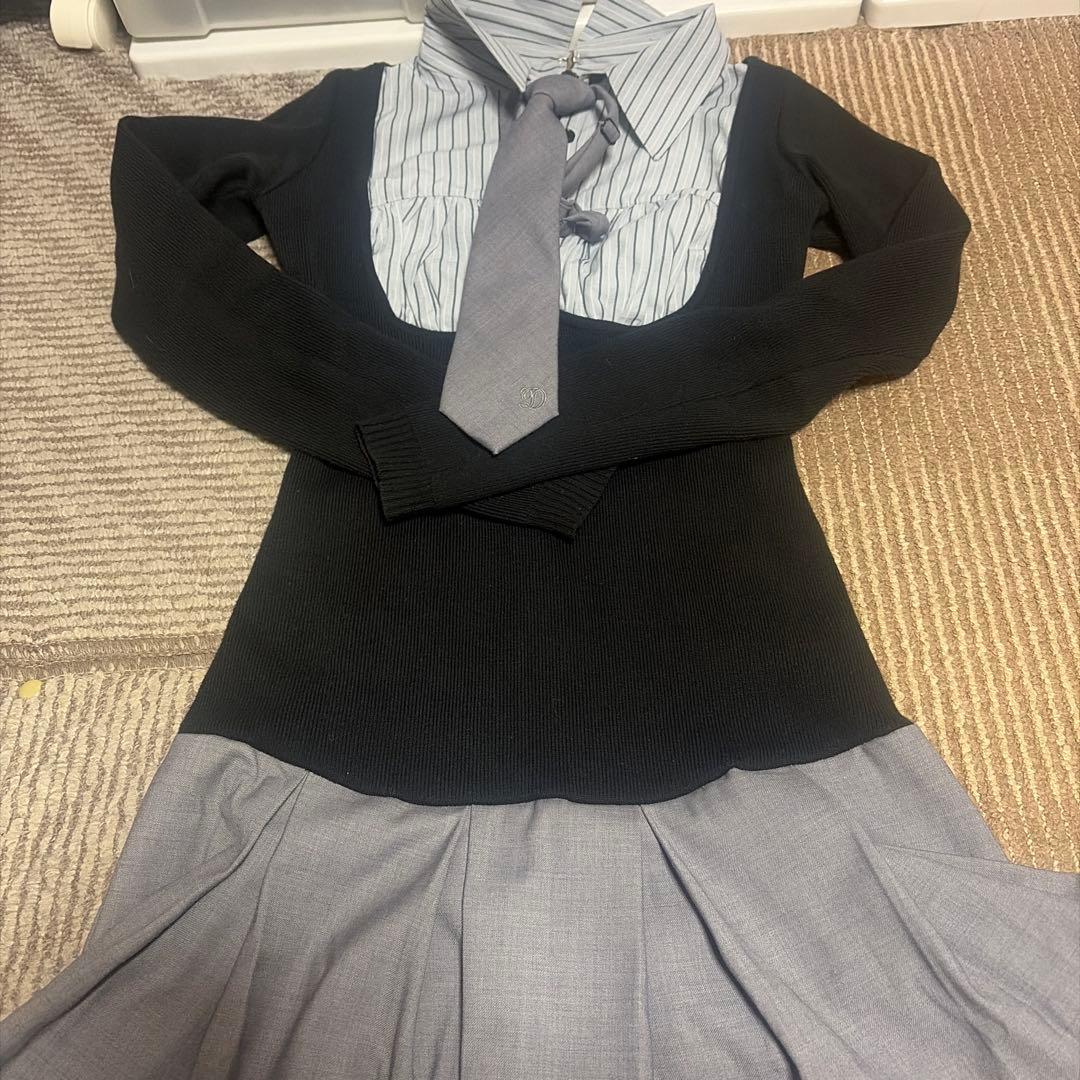 ♡ ̖́- darich ダーリッチ シャツドッキングニットミニワンピース