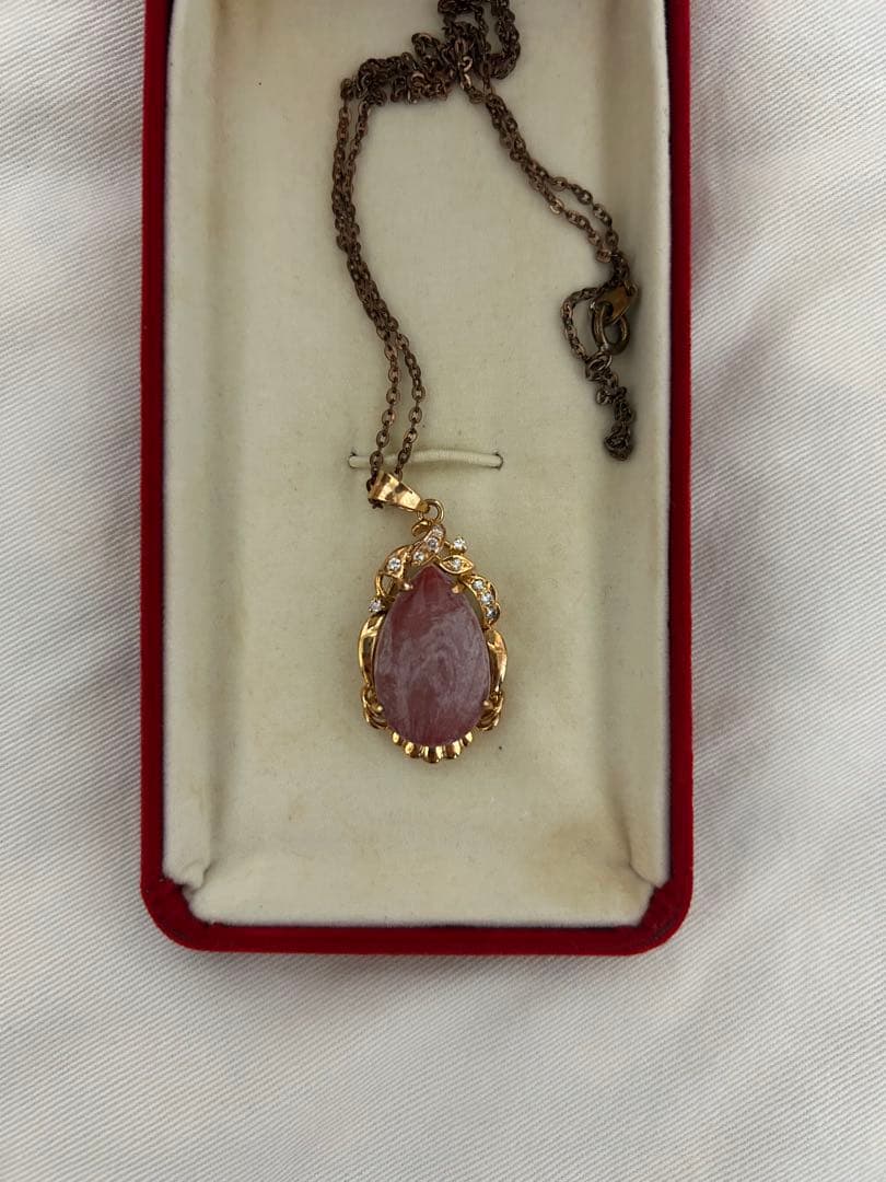 K18 インカローズ ペンダントトップ しずく型 天然石 18KL刻印あり