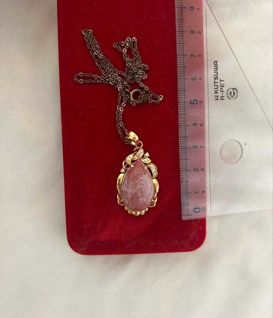 K18 インカローズ ペンダントトップ しずく型 天然石 18KL刻印あり
