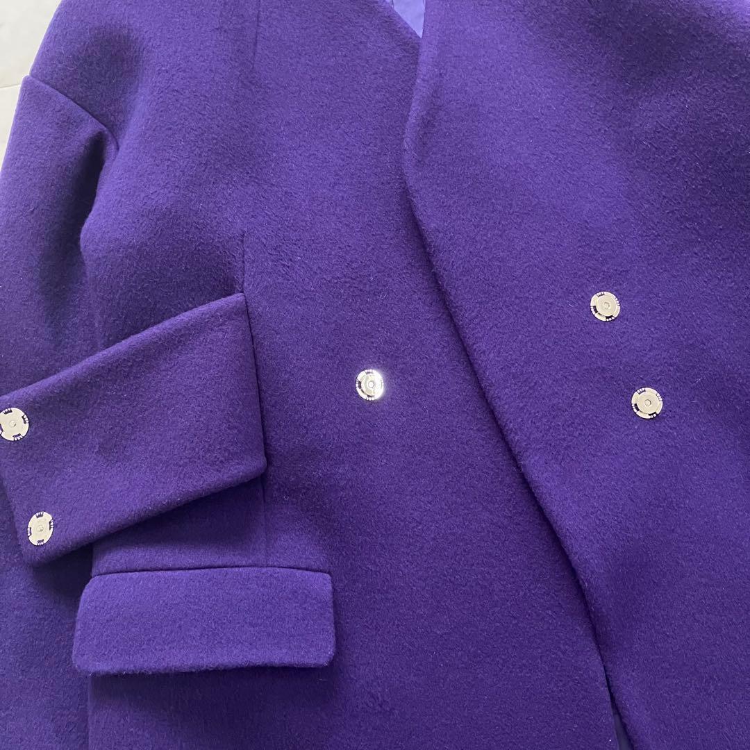 完売品 アンスリード アシンメトリーブロッキングコート 紫 ウール 36