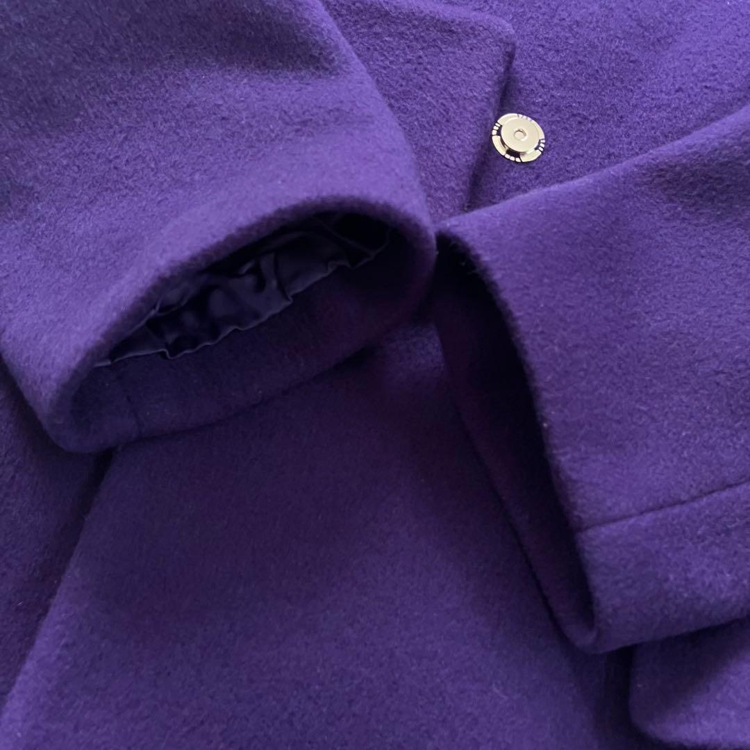 完売品 アンスリード アシンメトリーブロッキングコート 紫 ウール 36