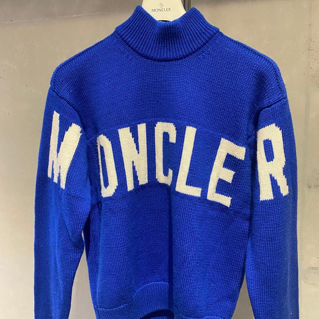 モンクレール モックネック ニット ロゴ 青 XL セーター MAGLIONE