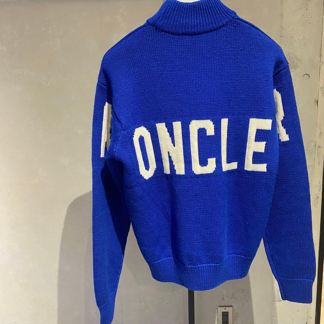 モンクレール モックネック ニット ロゴ 青 XL セーター MAGLIONE