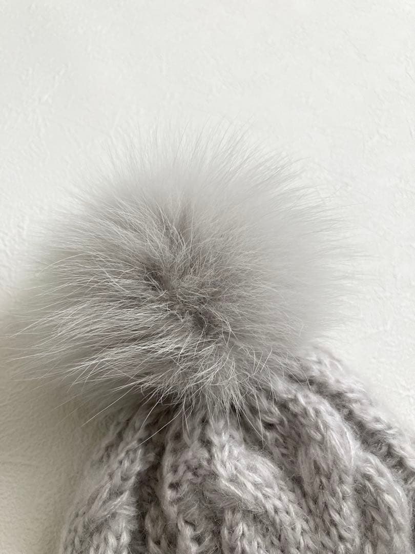 ※★未使用 カシラ ニット帽 帽子 fox ファー モヘヤ シルク ポンポン