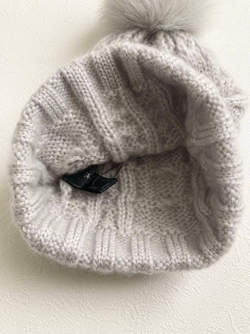 ※★未使用 カシラ ニット帽 帽子 fox ファー モヘヤ シルク ポンポン
