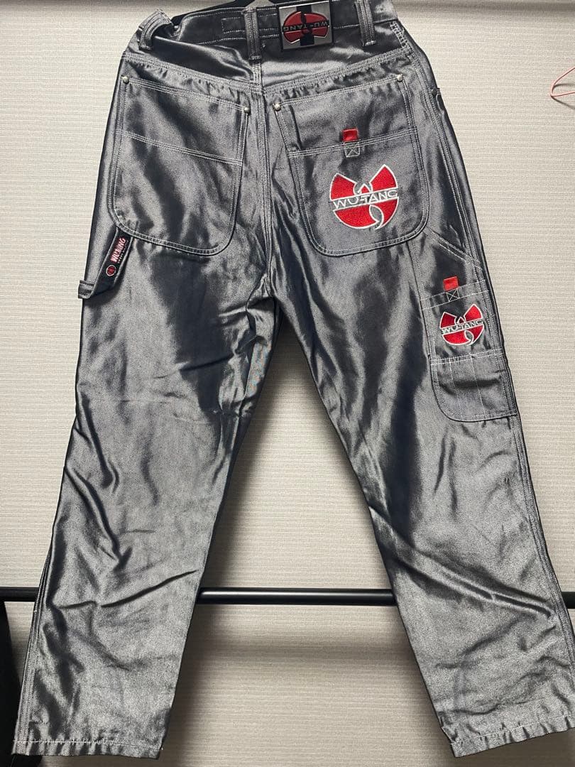 WUTANG ウータンクラン オーバーサイズ 光沢 シルバーデニム バギーパンツ