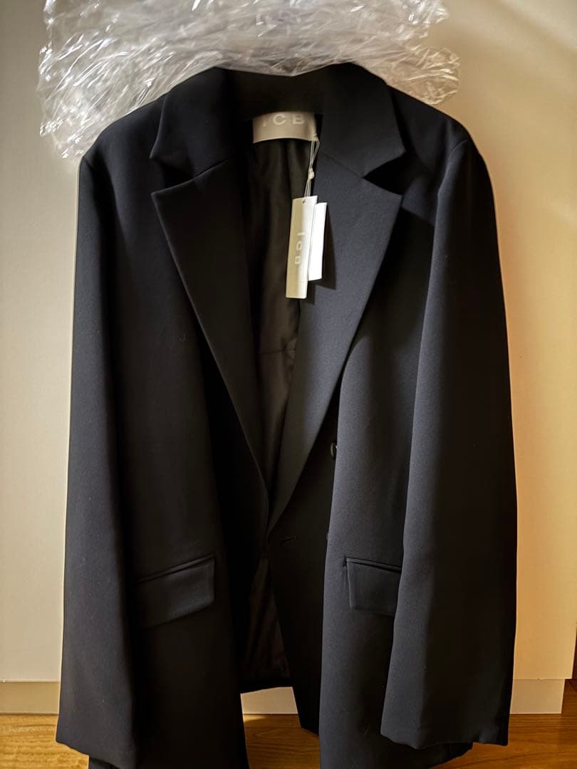 ICB L テーラードダブルジャケット ブラック46サイズ17号19号