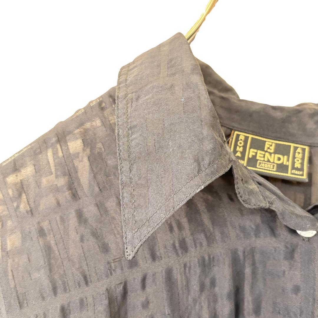 FENDI JEANS ロゴ ジャガード シースルーシャツ Lサイズ