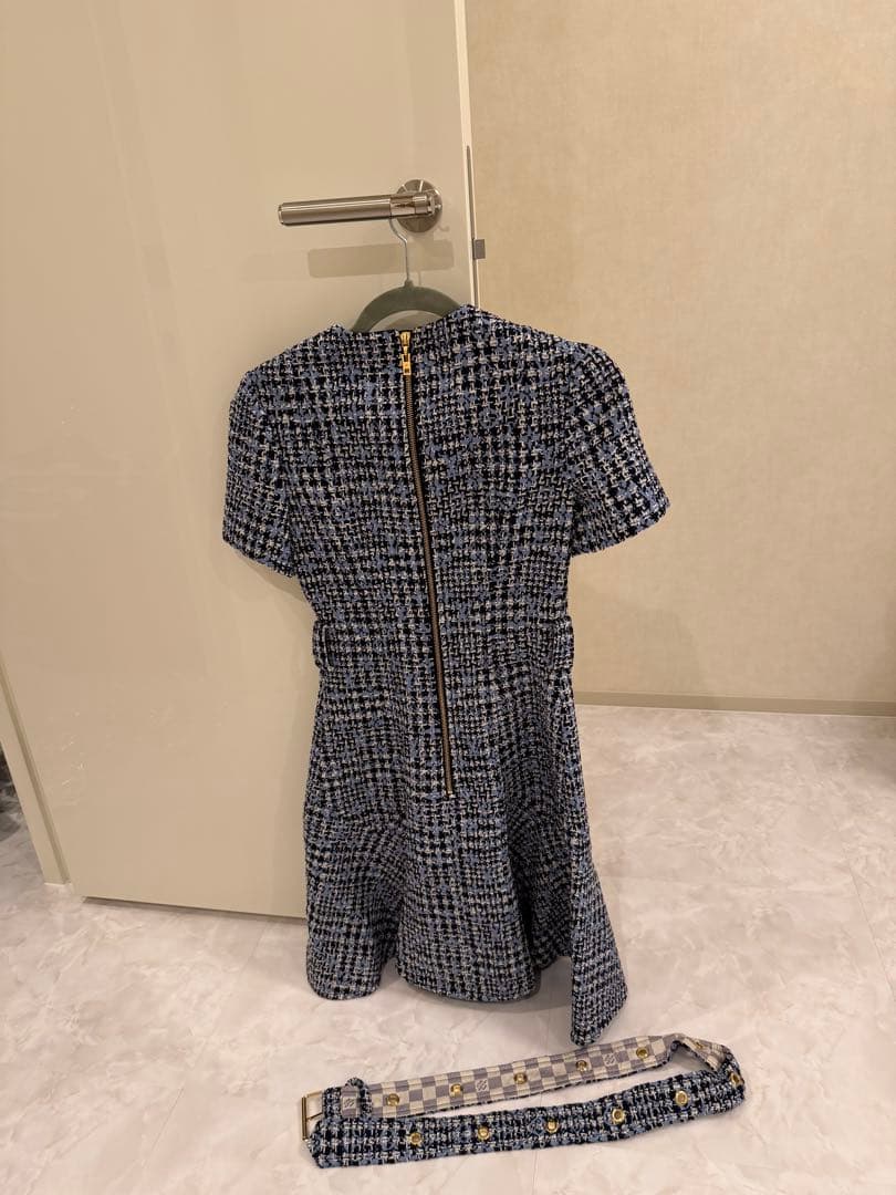 ツイード 半袖ミニワンピース 黒と白