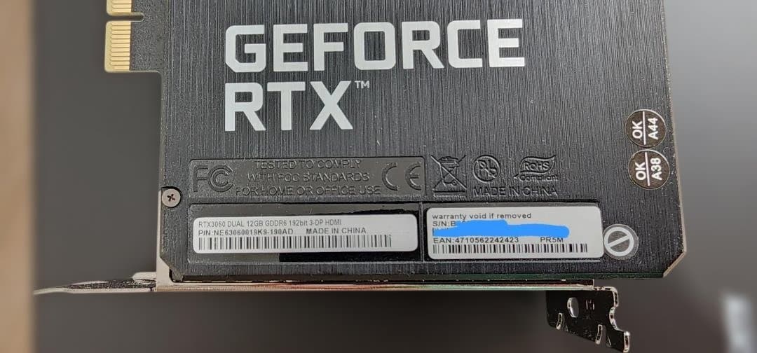Palit GeForce RTX 3060 Dual 12GB 動作確認済