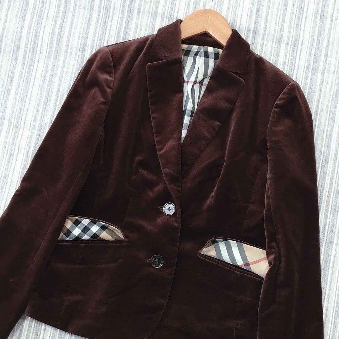 ★極美品★バーバリーブルーレーベル＊裏地チェック柄＊ベロアジャケット＊茶＊38