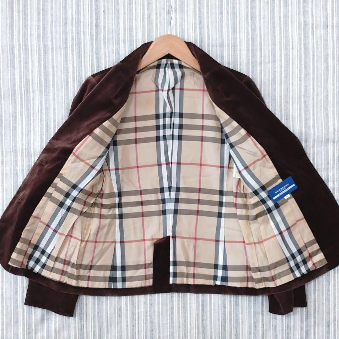 ★極美品★バーバリーブルーレーベル＊裏地チェック柄＊ベロアジャケット＊茶＊38