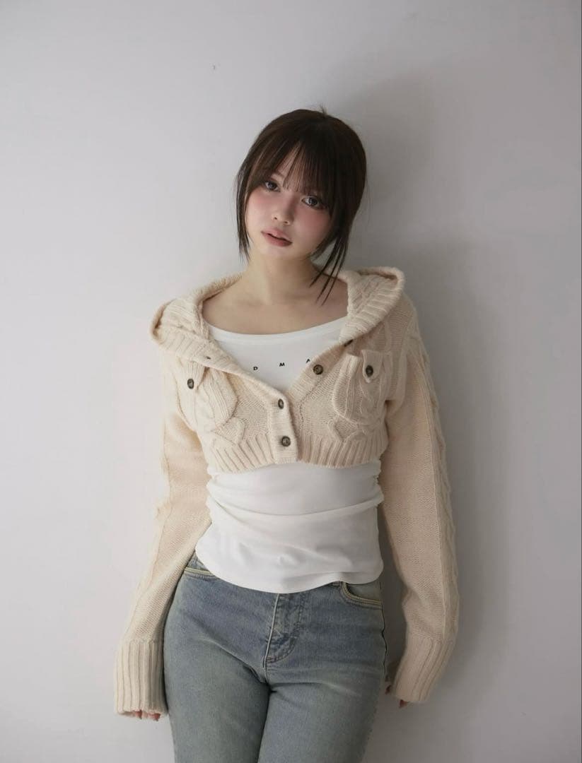 トップス andmary Mary logo cable knit set/ivory