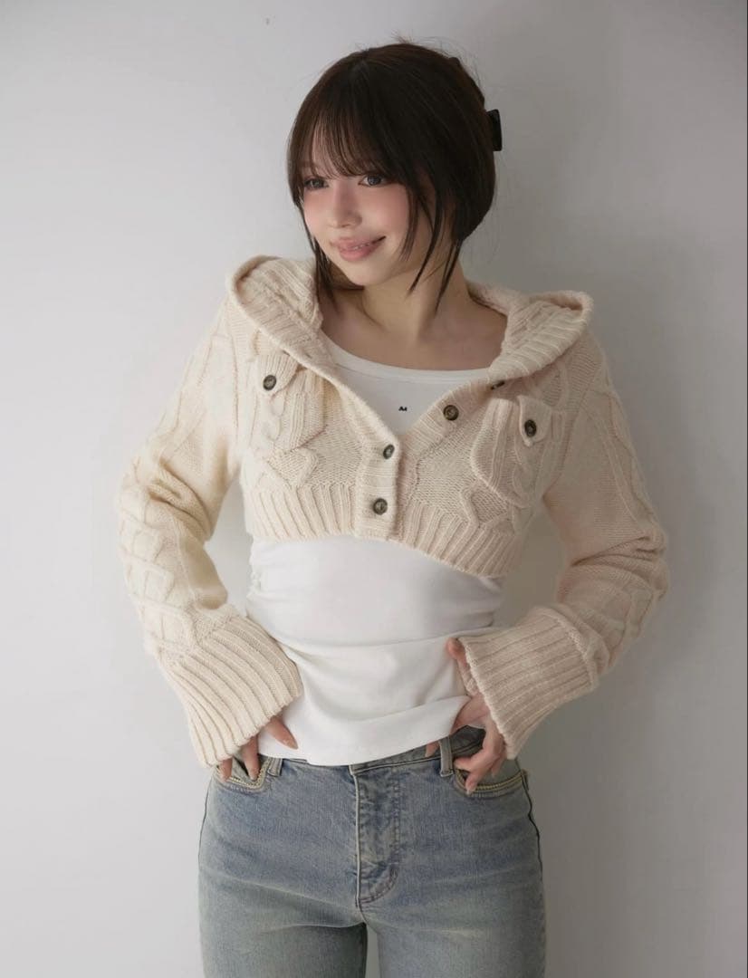 トップス andmary Mary logo cable knit set/ivory