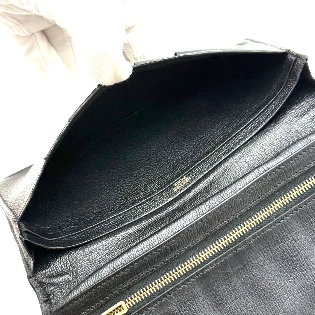 エルメス べアンスフレ クロコダイル アリゲーター 　ブラック 長財布 P21