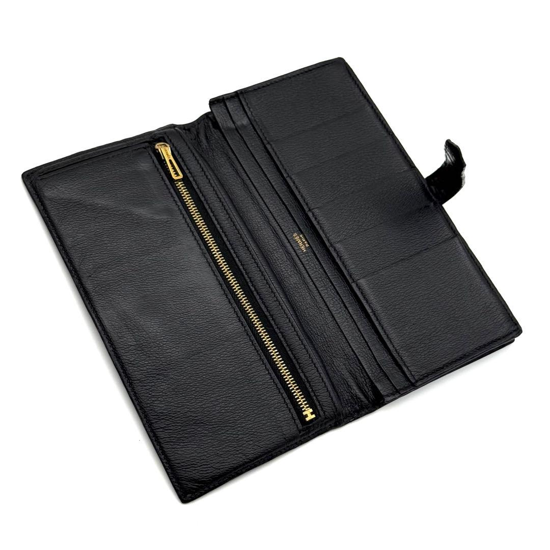 エルメス べアンスフレ クロコダイル アリゲーター 　ブラック 長財布 P21