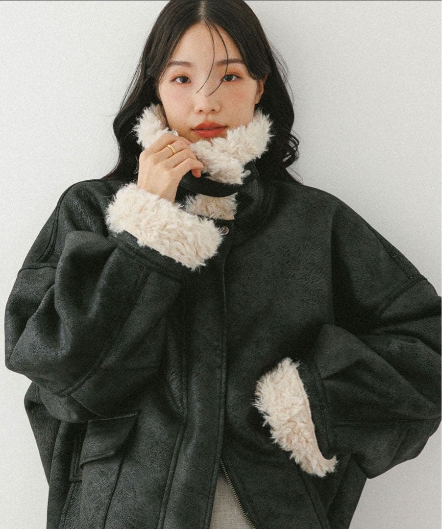 hether 大注目の愛されアウター】ファーカラーBIGムートンジャケット