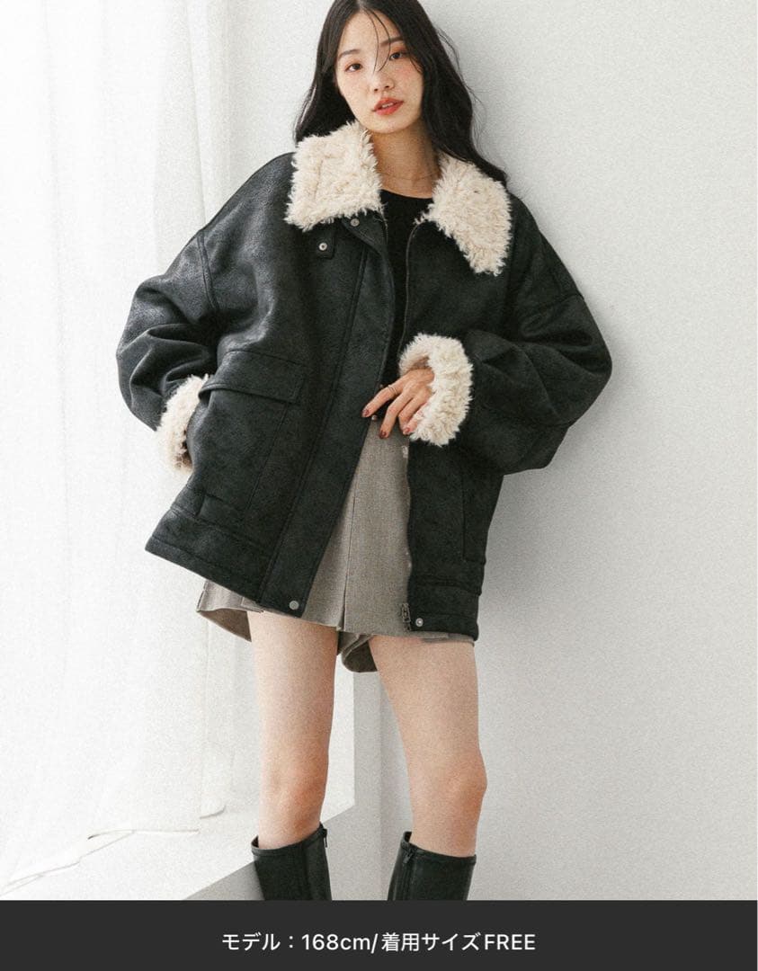 hether 大注目の愛されアウター】ファーカラーBIGムートンジャケット