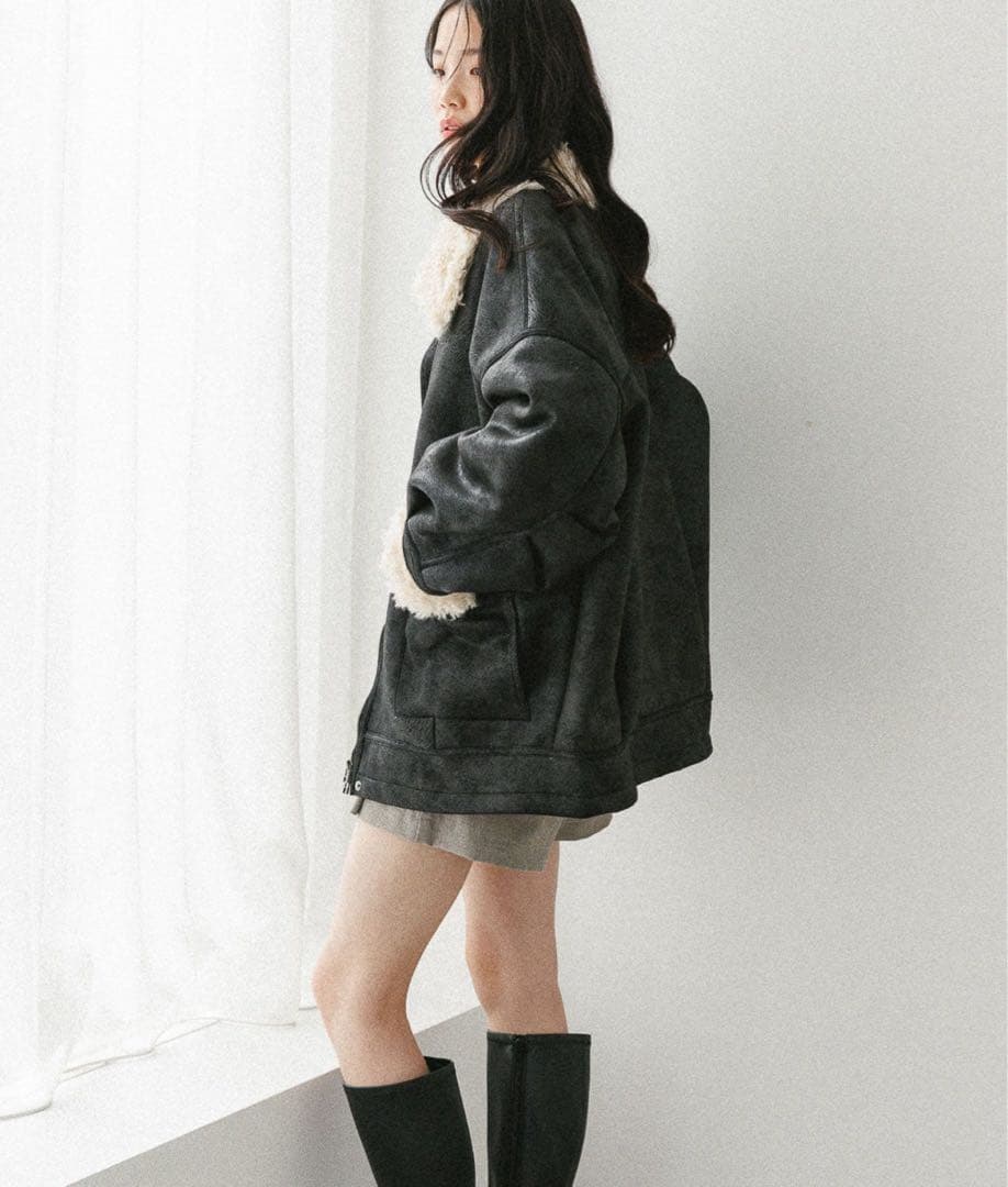 hether 大注目の愛されアウター】ファーカラーBIGムートンジャケット