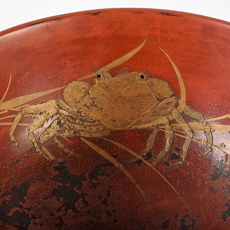 根来漆　金銀蒔絵　蟹文椀　時代箱付　M　R7922