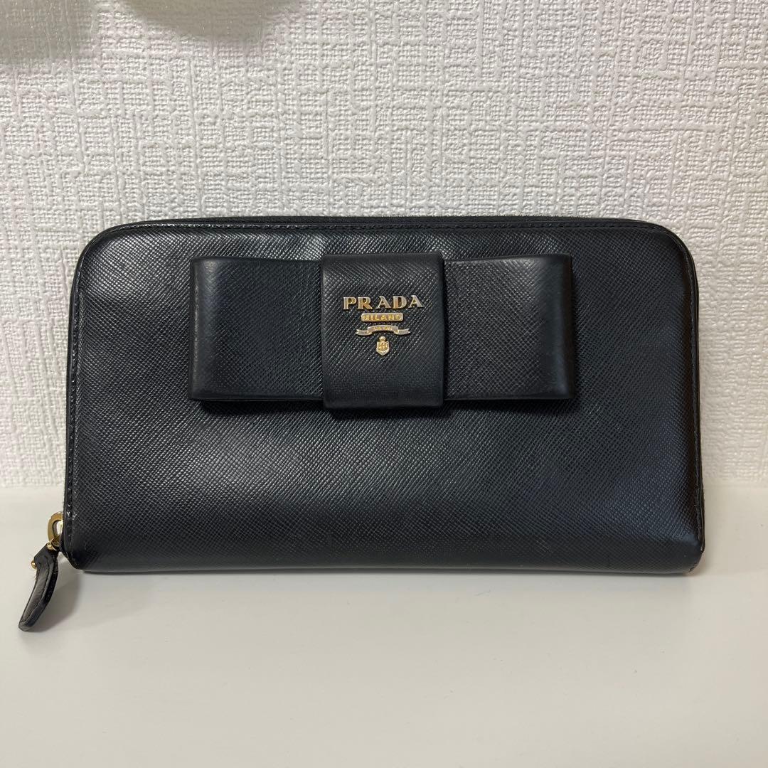 PRADA プラダ サフィアーノ リボン 長財布 ブラック 正規品