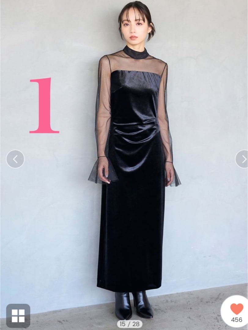 【新品未使用】SNIDEL♡シアードッキングベロアドレス　ブラック 1サイズ