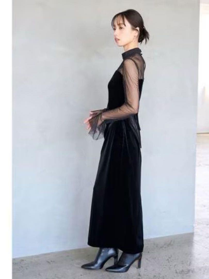 【新品未使用】SNIDEL♡シアードッキングベロアドレス　ブラック 1サイズ