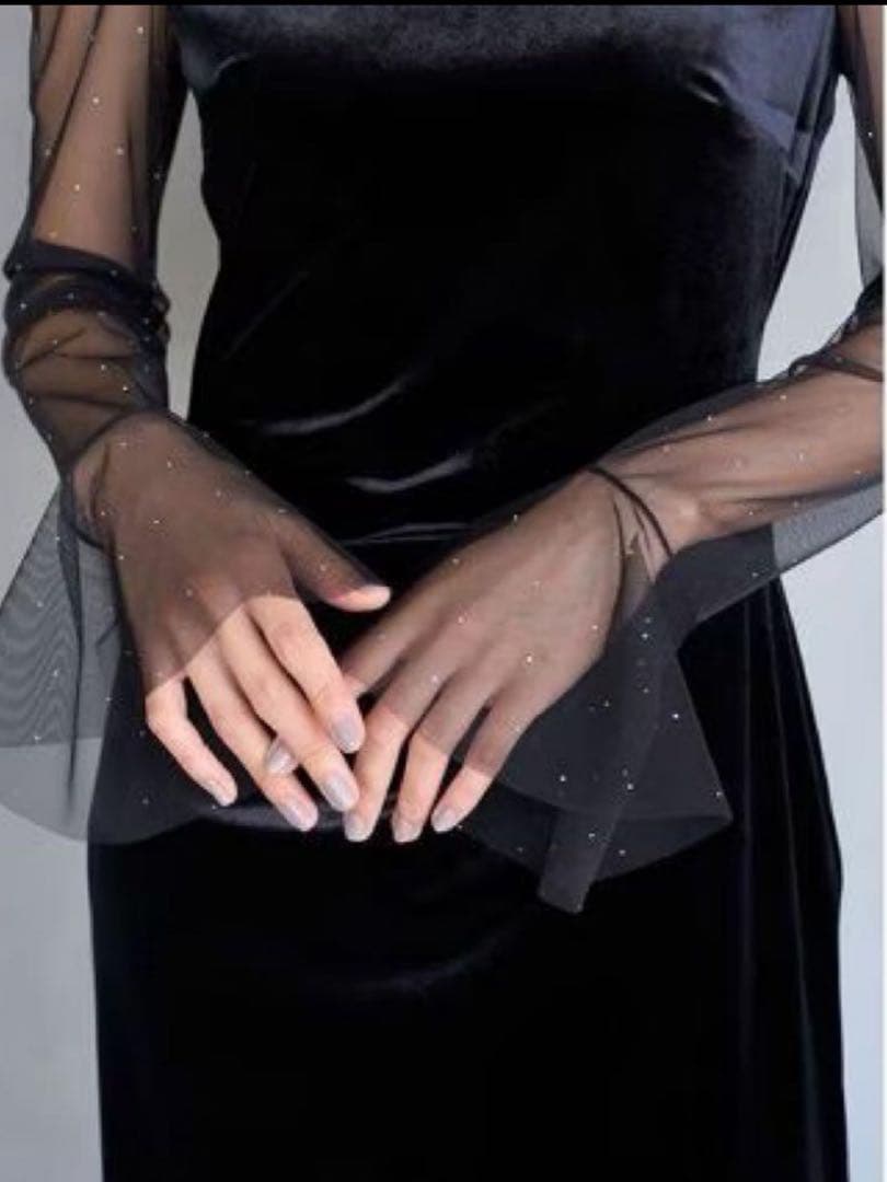 【新品未使用】SNIDEL♡シアードッキングベロアドレス　ブラック 1サイズ