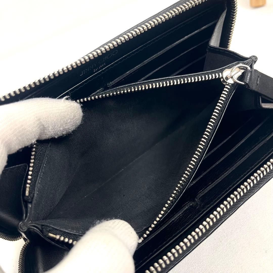 ジミーチュウ　長財布　スター　エンボス　オールブラック　ラウンドファスナー　極美