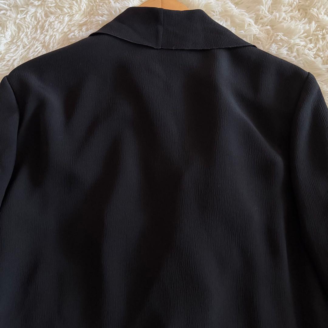 【極美品】【絹100%】フェラガモ　ジャケット　ヴァラボタン　フリル　黒　3XL