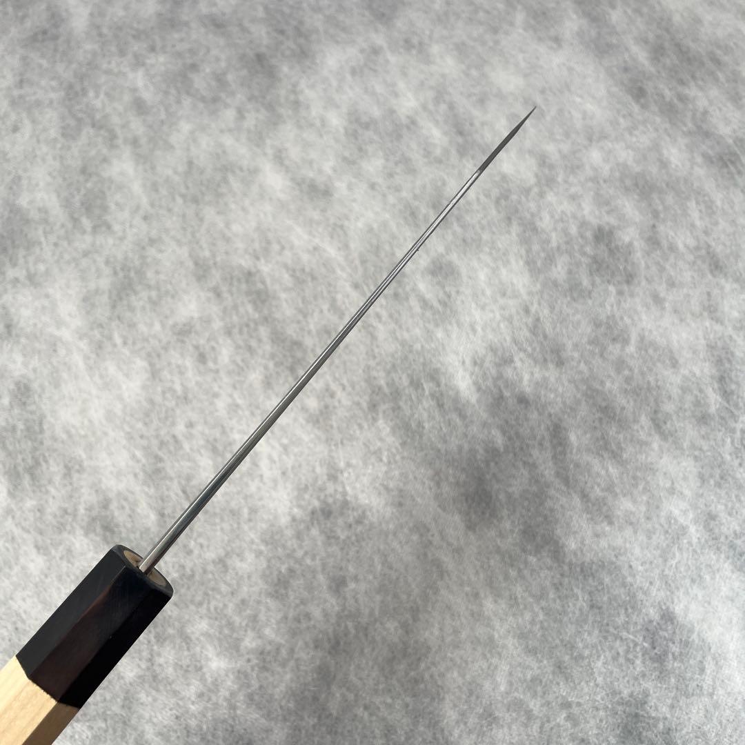 唯千里オリジナル ＜中川作＞ 堺製白二鋼　剣型三徳170 mm【八角水牛柄】