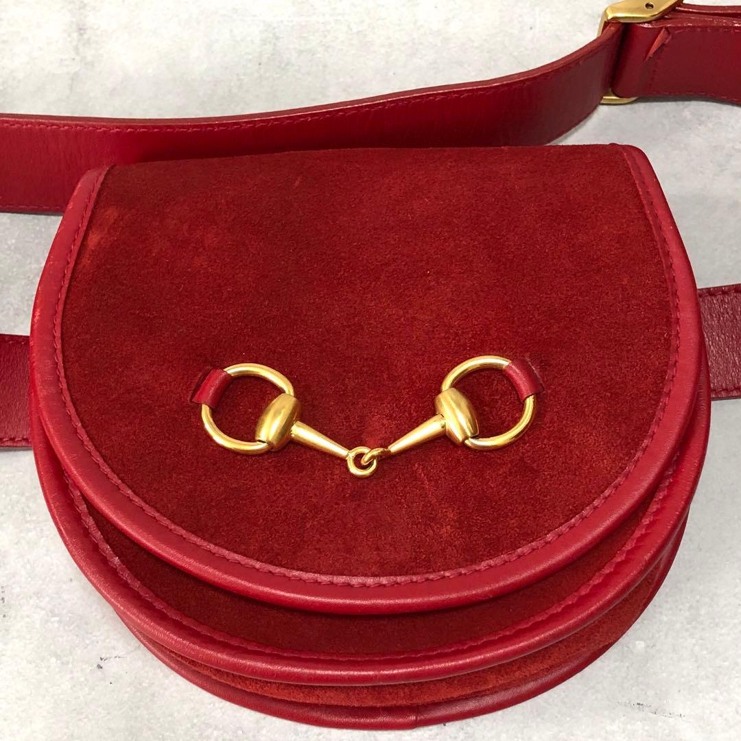 GUCCI ホースビット スエード ボディバッグ 斜めがけ レザー レッド