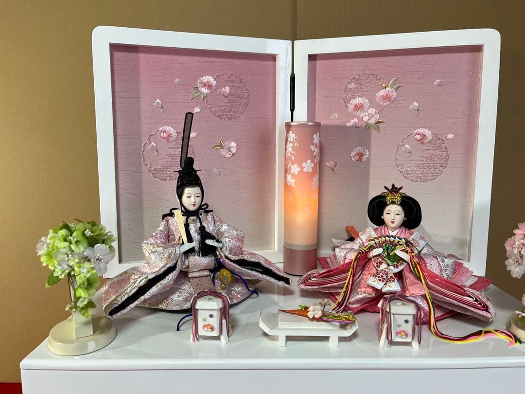 収納式親王飾り　白桜　セット