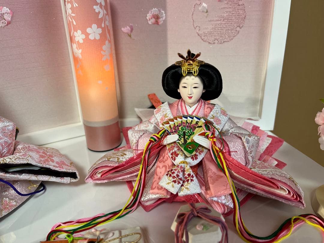 収納式親王飾り　白桜　セット