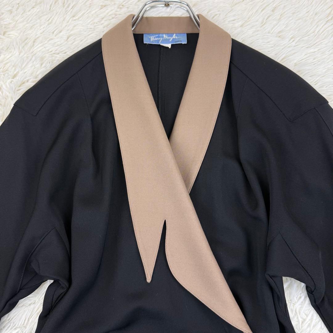 美品 ティエリーミュグレー オールド コート ウールギャバジン ワンピース 黒