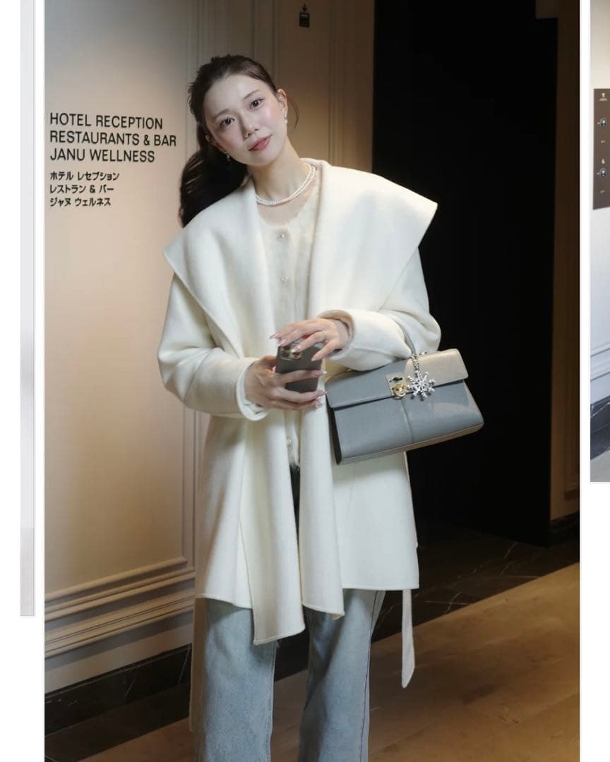 ☆新品タグ付き☆ polaura ショールカラーウールミドルコート オフホワイト