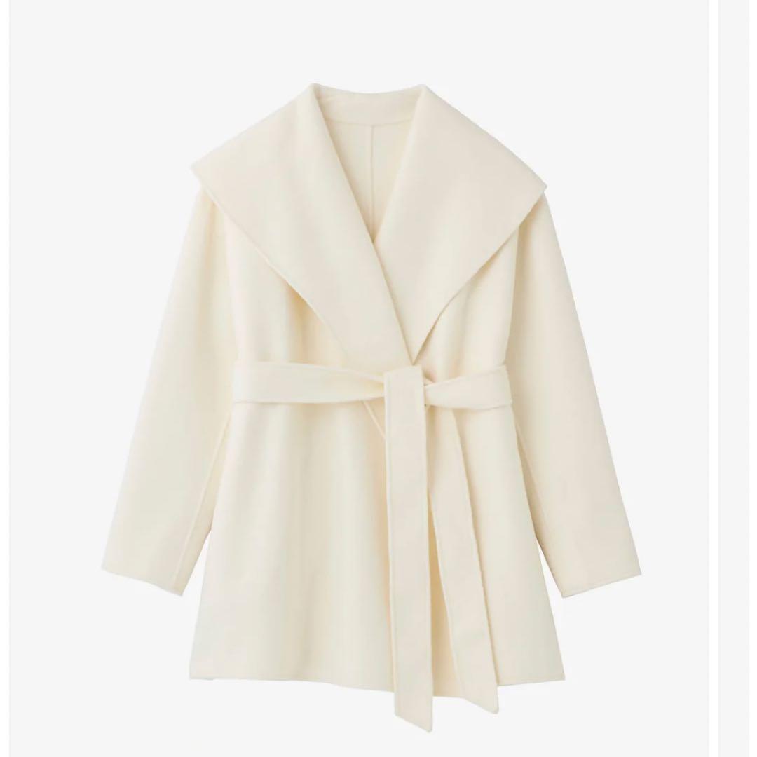 ☆新品タグ付き☆ polaura ショールカラーウールミドルコート オフホワイト