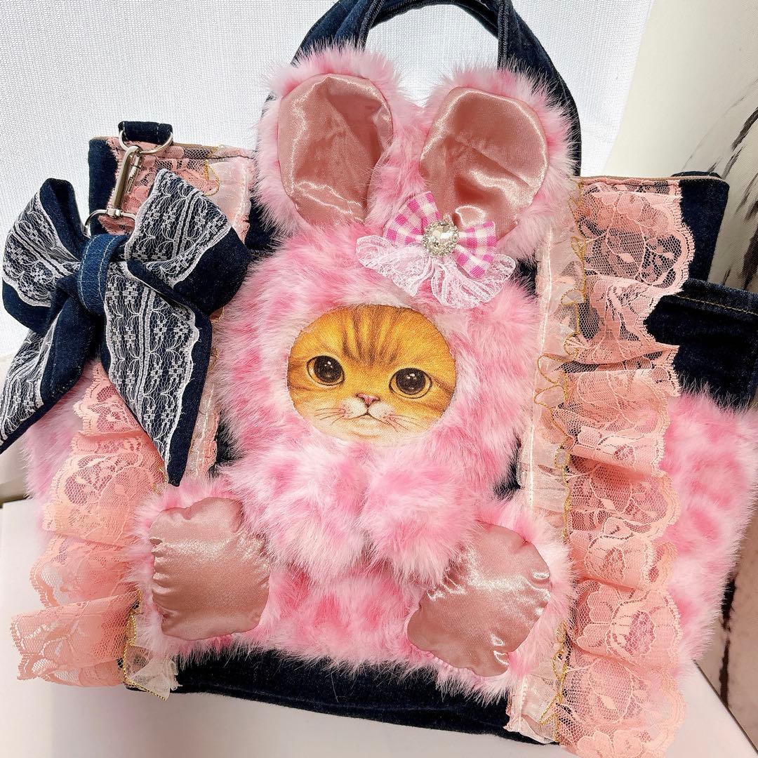 カ*ミ様 コヤンイサムチョン　バック　ピンクレオ×こいんちゃん　デニムリメイク