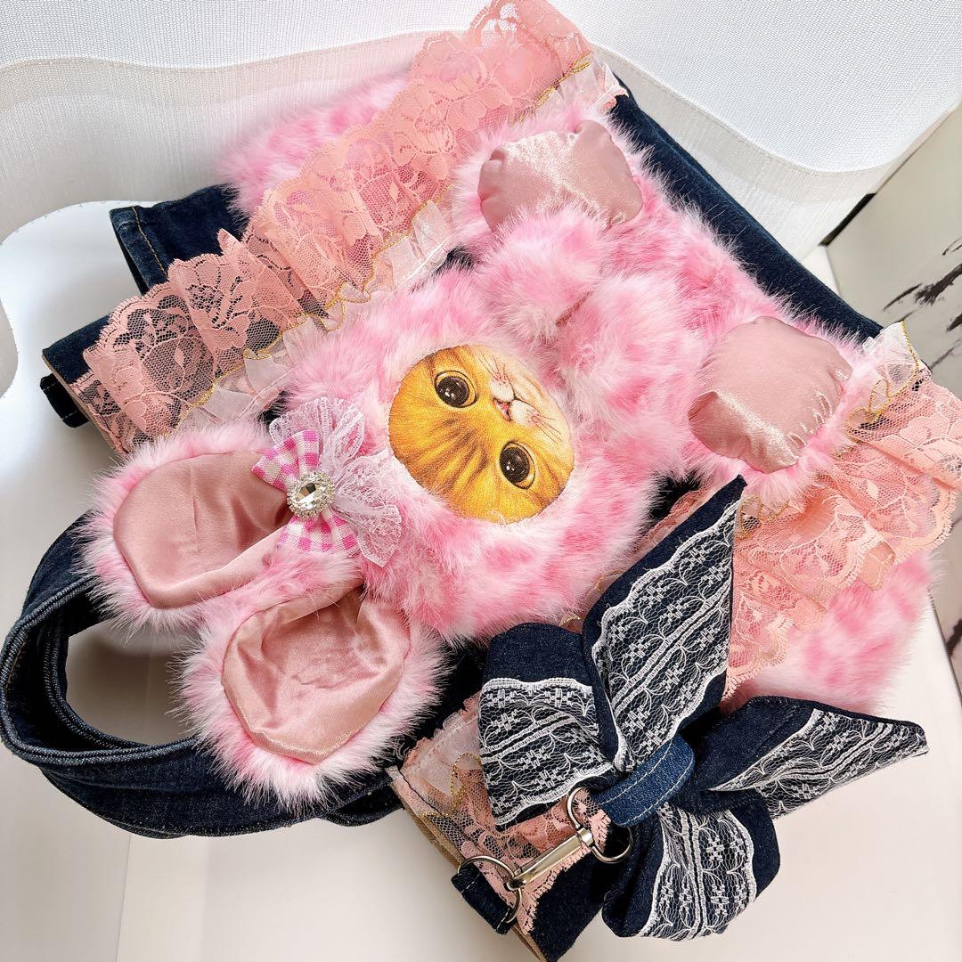 カ*ミ様 コヤンイサムチョン　バック　ピンクレオ×こいんちゃん　デニムリメイク