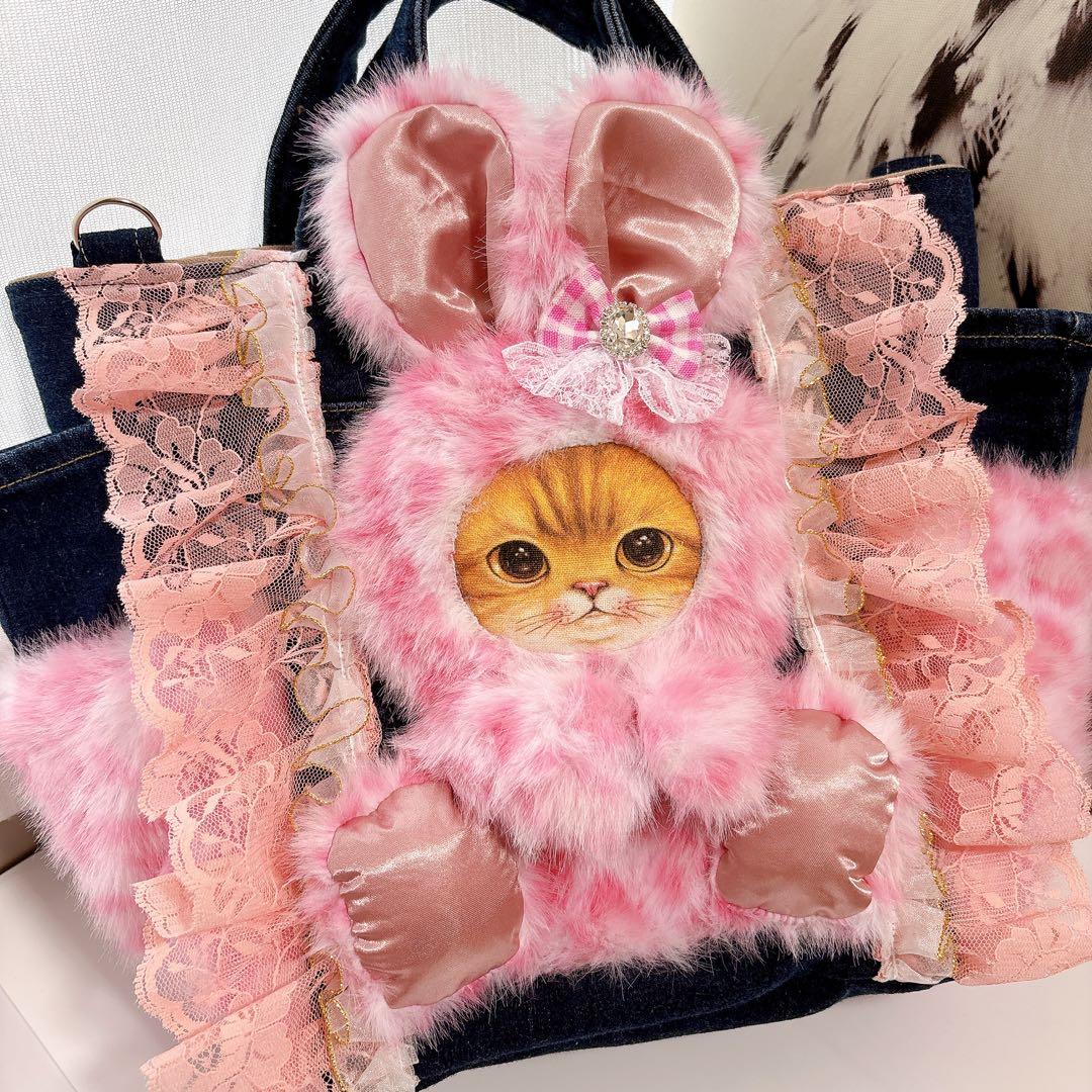 カ*ミ様 コヤンイサムチョン　バック　ピンクレオ×こいんちゃん　デニムリメイク